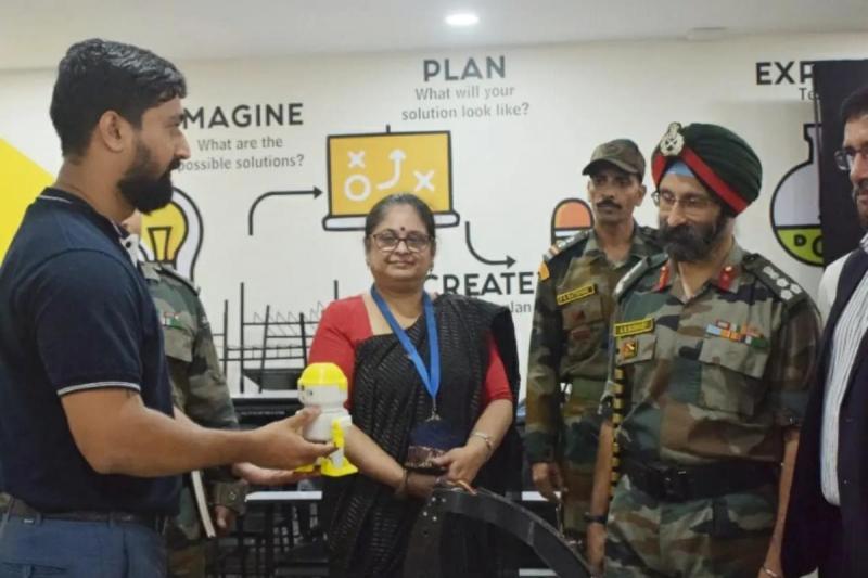Brigadier A S Sawhney was pleased and happy to meet our bi-pedal robot which is also taught to school students as a fun learning experience at the Prototyping Lab