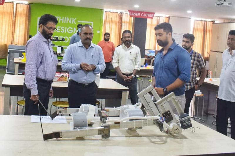 We demonstrated the products built at the prototyping Lab. One such product was the Exoskeleton built by Don Bosco students. 