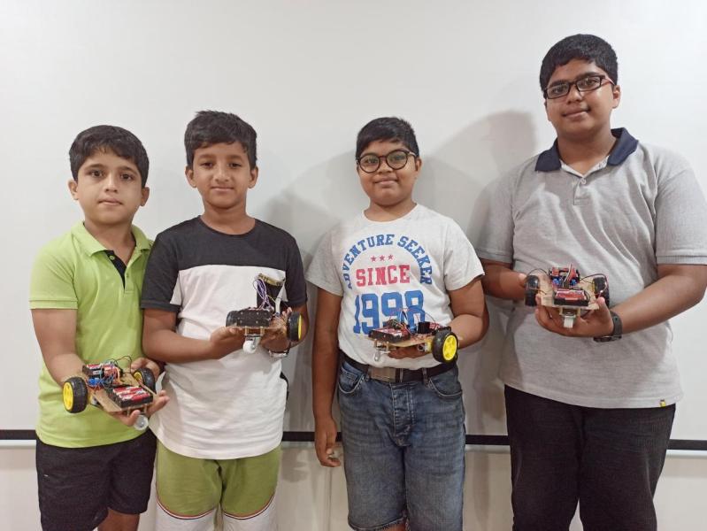 The students at summer camp got to learn about and build their very own robotic cars.  Siddhant Panjikar guided them and taught them all about robotics and how to make amazing RC cars step by step. Shivraj Naik  the co-mentor, even showed them how to work with 3D printing in the Prototype lab. It's been such a fun and educational experience.
