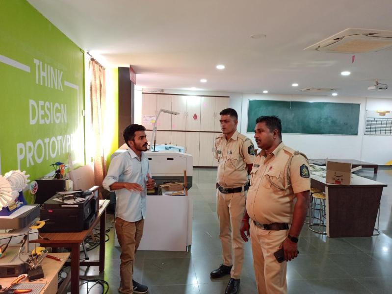 Constables Nilesh Naik and Laxman Dahifode from Fatorda Police Station visited our Rapid Prototyping Lab, exploring the innovative world of 3D printing technology, drones, and cutting-edge projects.